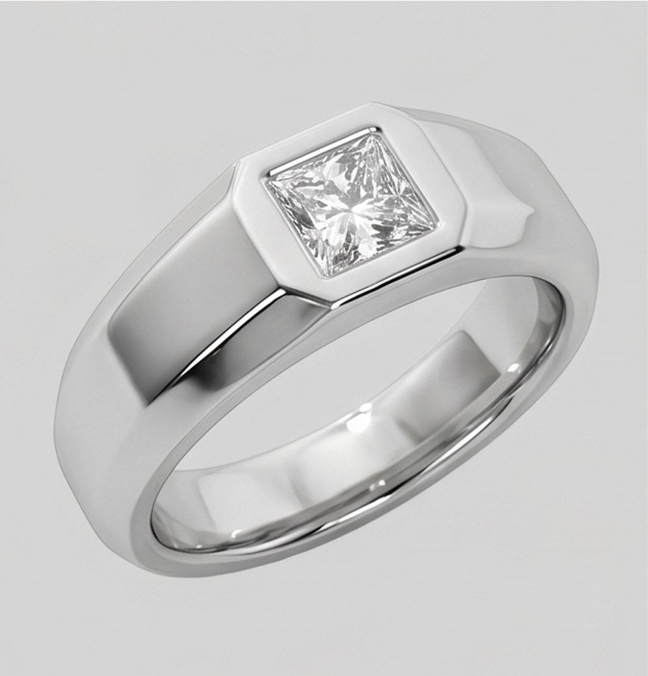 Mens Ring Princess Cut Natural Earth Mined Diamond ( Not Lab Grown ) White Gold