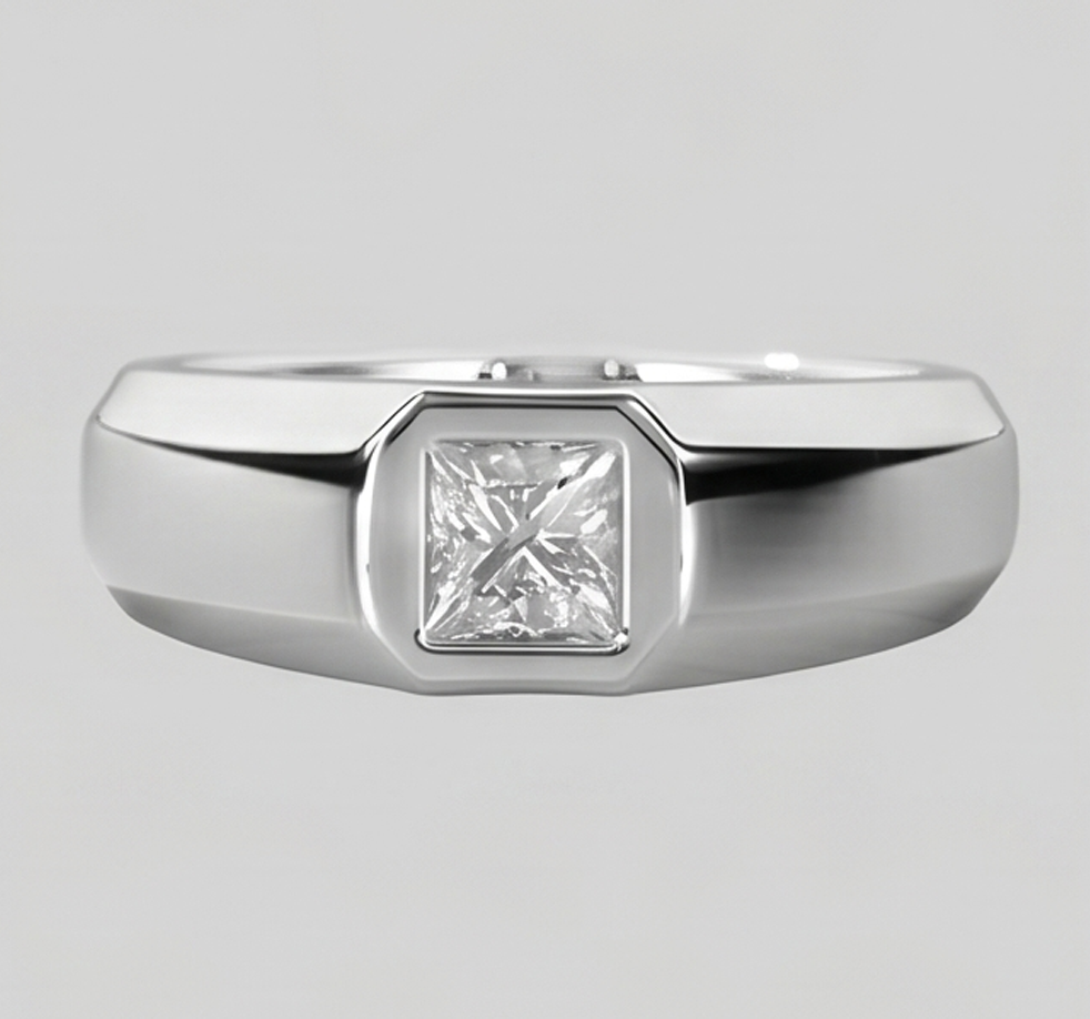 Mens Ring Princess Cut Natural Earth Mined Diamond ( Not Lab Grown ) White Gold
