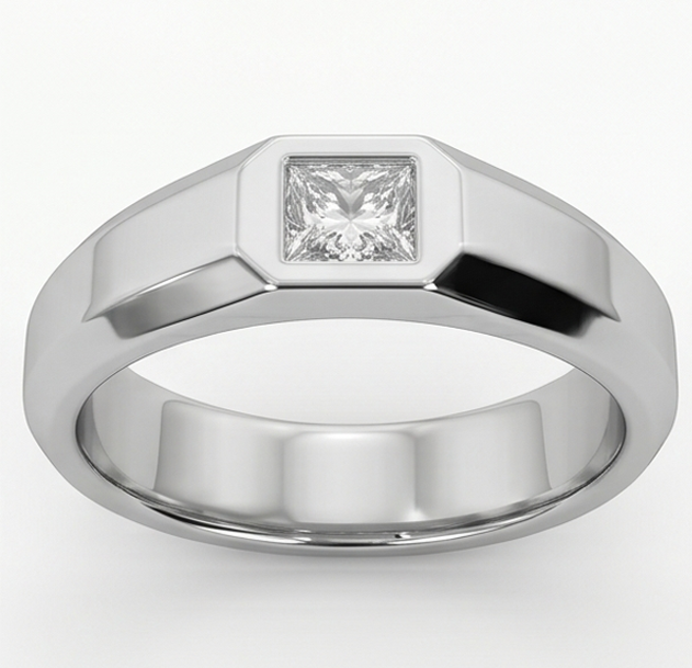 Mens Ring Princess Cut Natural Earth Mined Diamond ( Not Lab Grown ) White Gold