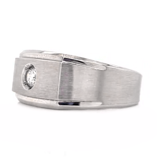 Mens Ring Solitaire Diamond White Gold