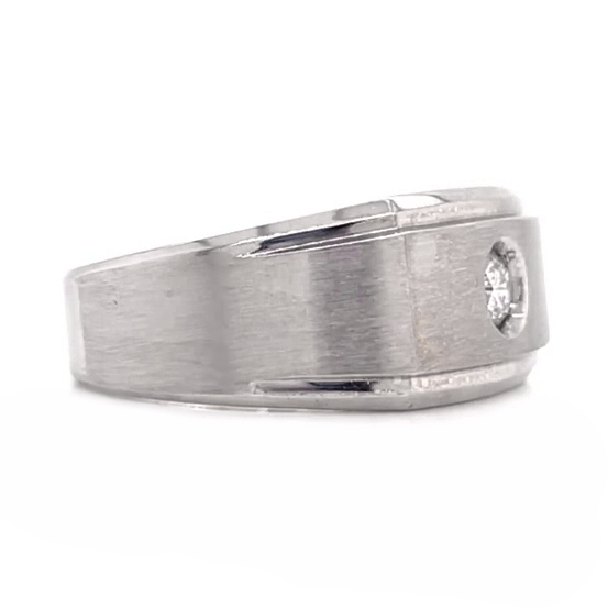 Mens Ring Solitaire Diamond White Gold