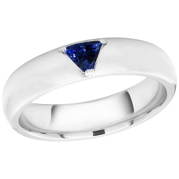 Mens Gemstone Ring Solitaire Trillion Deep Blue Sapphire Jewelry 1 Ct