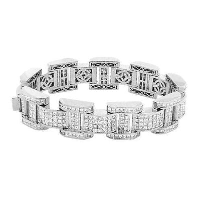 Mens Real Princess Cut Diamond Bracelet White Gold 20 Carats