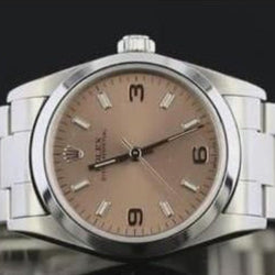 Midsize 31Mm Rolex Watch Smooth Bezel Pink Dial Ss