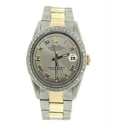 Midsize Rolex Brown  Oyster Bracelet Ss & Gold Gray Roman Dial Watch