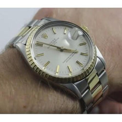 Midsize Rolex Datejust Watch White Stick Dial Two Tone