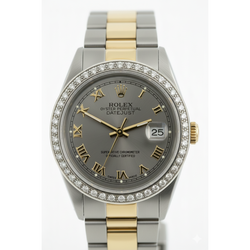 Midsize Rolex Brown  Oyster Bracelet Ss & Gold Gray Roman Dial Watch
