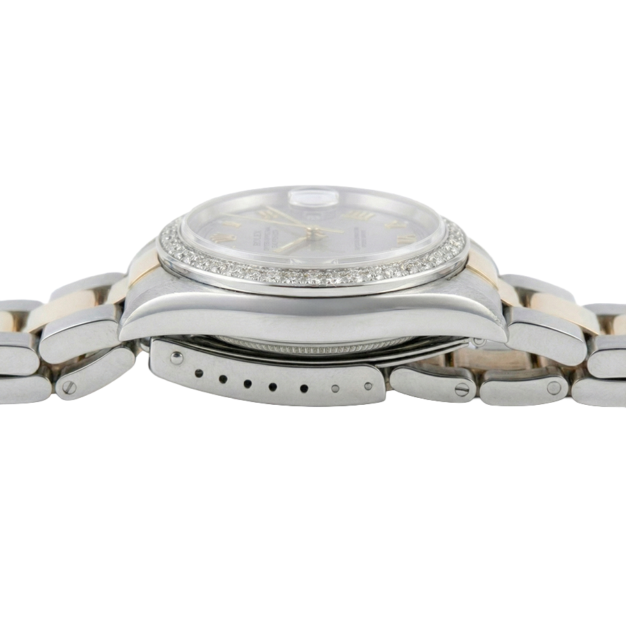 Midsize Rolex Brown  Oyster Bracelet Ss & Gold Gray Roman Dial Watch