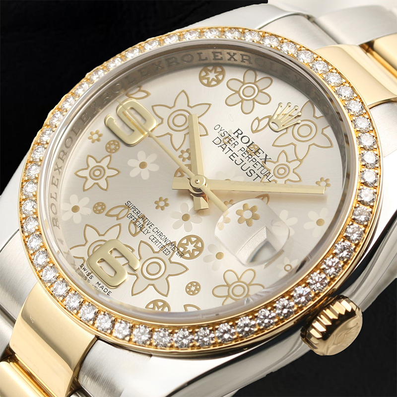 Midsize Rolex Diamond Bezel Watch Ladies Factory Bezel Flower Dial