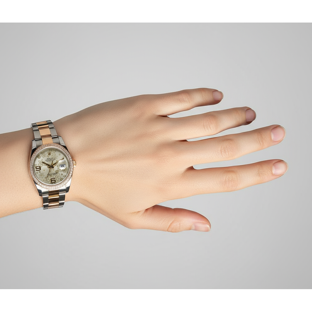 Midsize Rolex Diamond Bezel Watch Ladies Factory Bezel Flower Dial P2