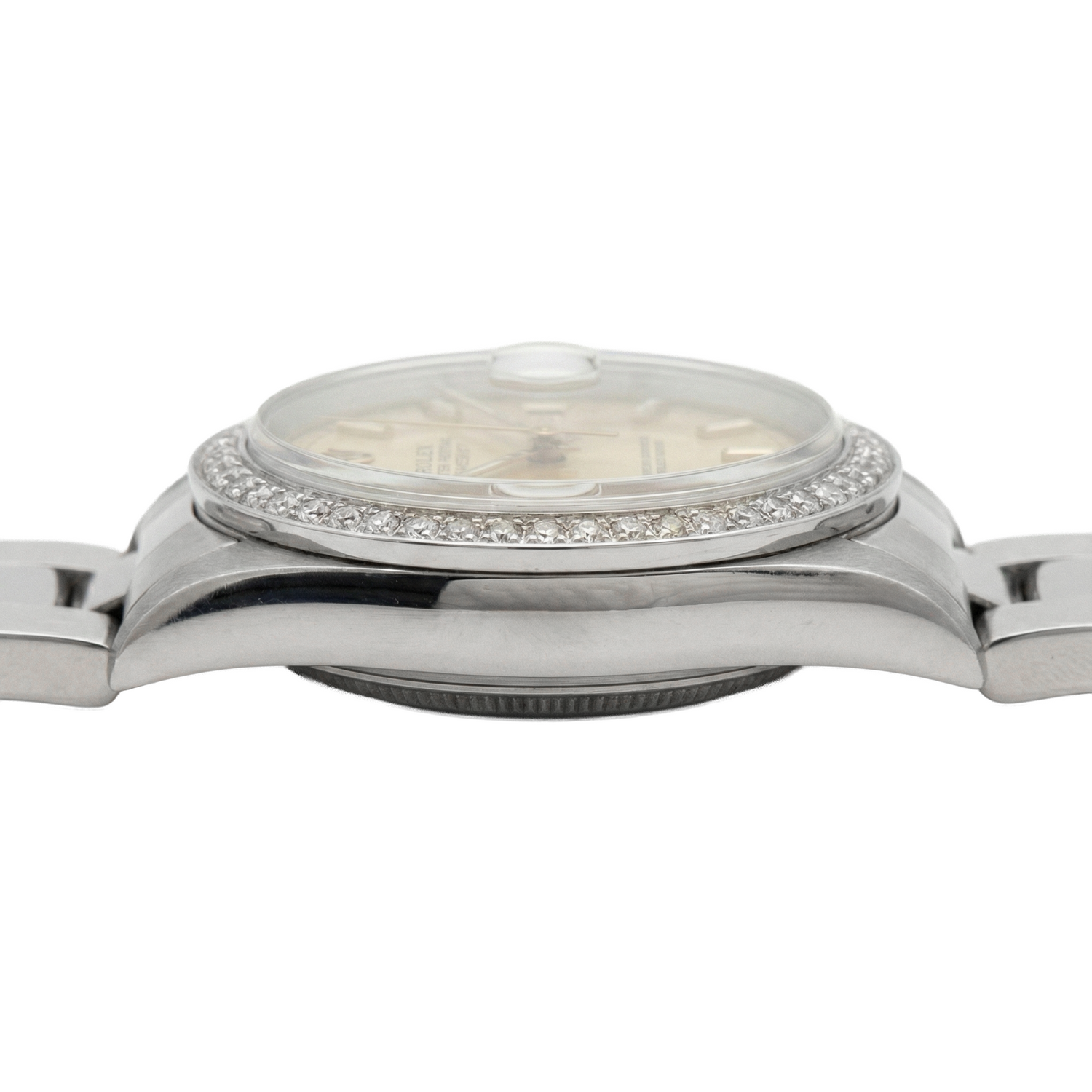 Midsize Rolex Stick Dial Ss Oyster Bracelet Diamond Bezel Watch