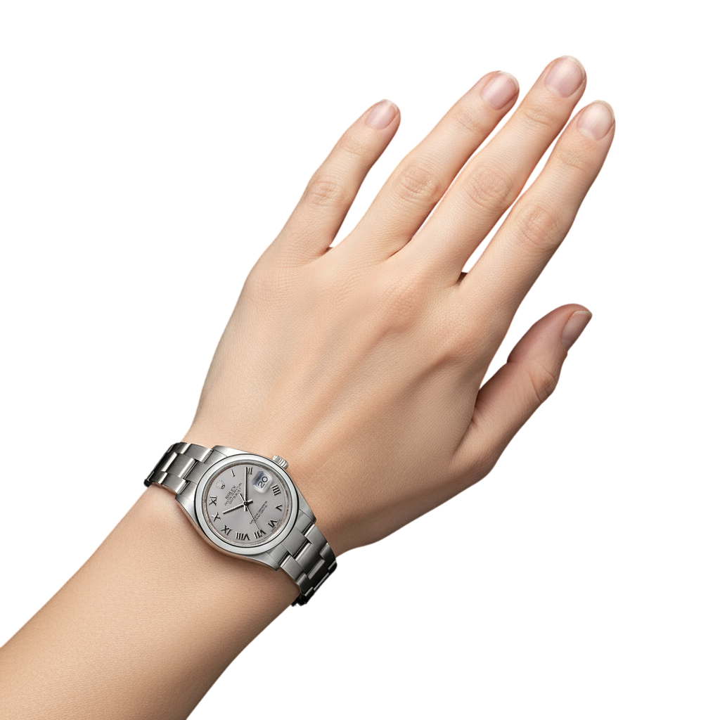 Midsize Rolexdatejust Watch White Roman Dial Oyster Bracelet Ss P5