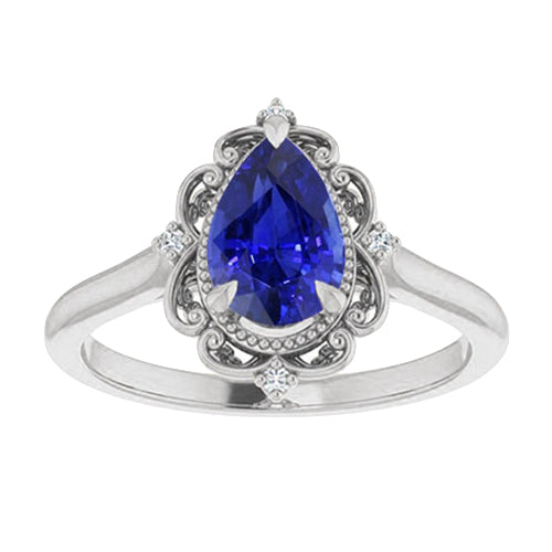 Real Blue Sapphire Colored Stone Ring 2.25 ct 14 Karat White Gold – main view