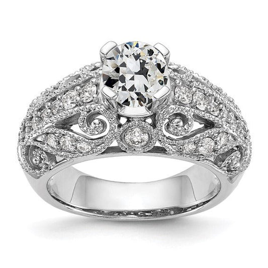 Miligrain Antique Style Ring 3.25 Carats Round Old Cut Real Diamond - Halo Ring-harrychadent.ca