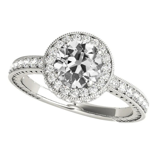 Miligrain Halo Ring Round Real Old European Diamond 4.75 Carats