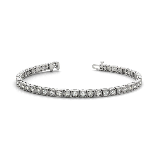 Miligrain Natural Diamond Tennis Bracelet 6.60 Carats White Gold 14K