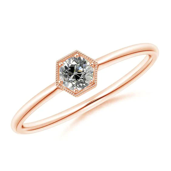 Miligrain Rose Gold Solitaire Round Old European Ring 1 Carat Genuine Diamond