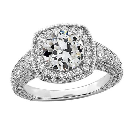 Milligrain Halo Anniversary Ring Old Mine Cut Genuine Diamond 4 Carats
