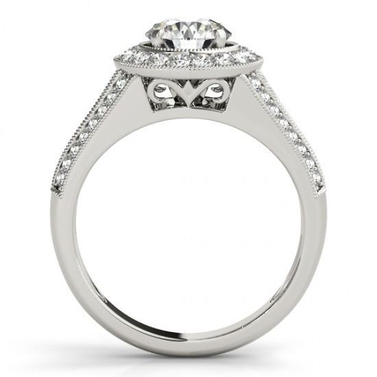 Milligrain Halo Ring 2.50 Carats Round Real Diamond Solid White Gold 14K