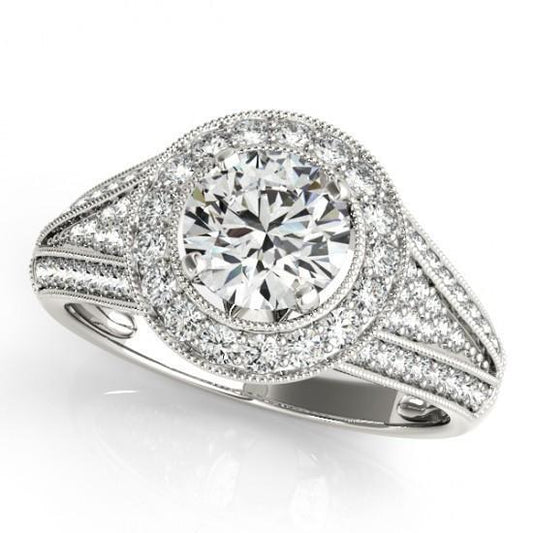 Milligrain Halo Ring 2.50 Carats Round Real Diamond Solid White Gold 14K