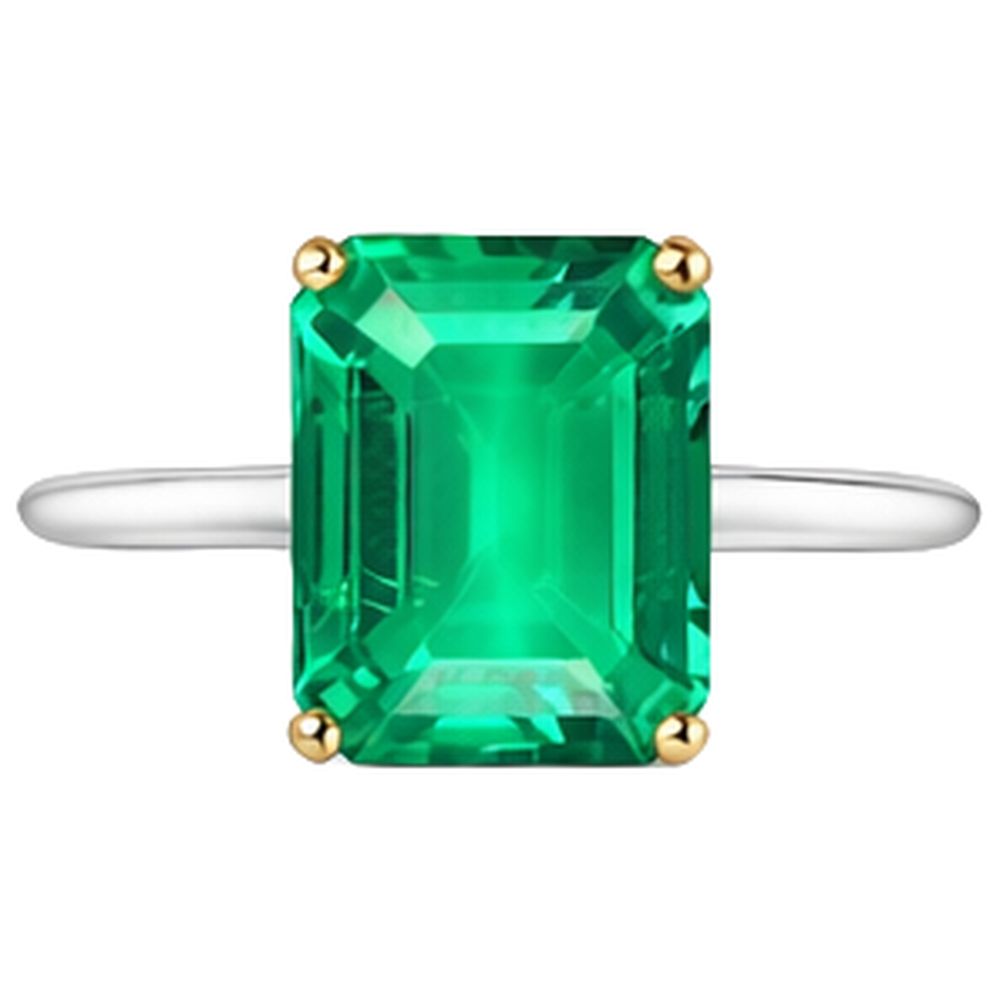Natural Fine Emerald Gemstone Ring 4 ct 14K Two Tone Gold – side view