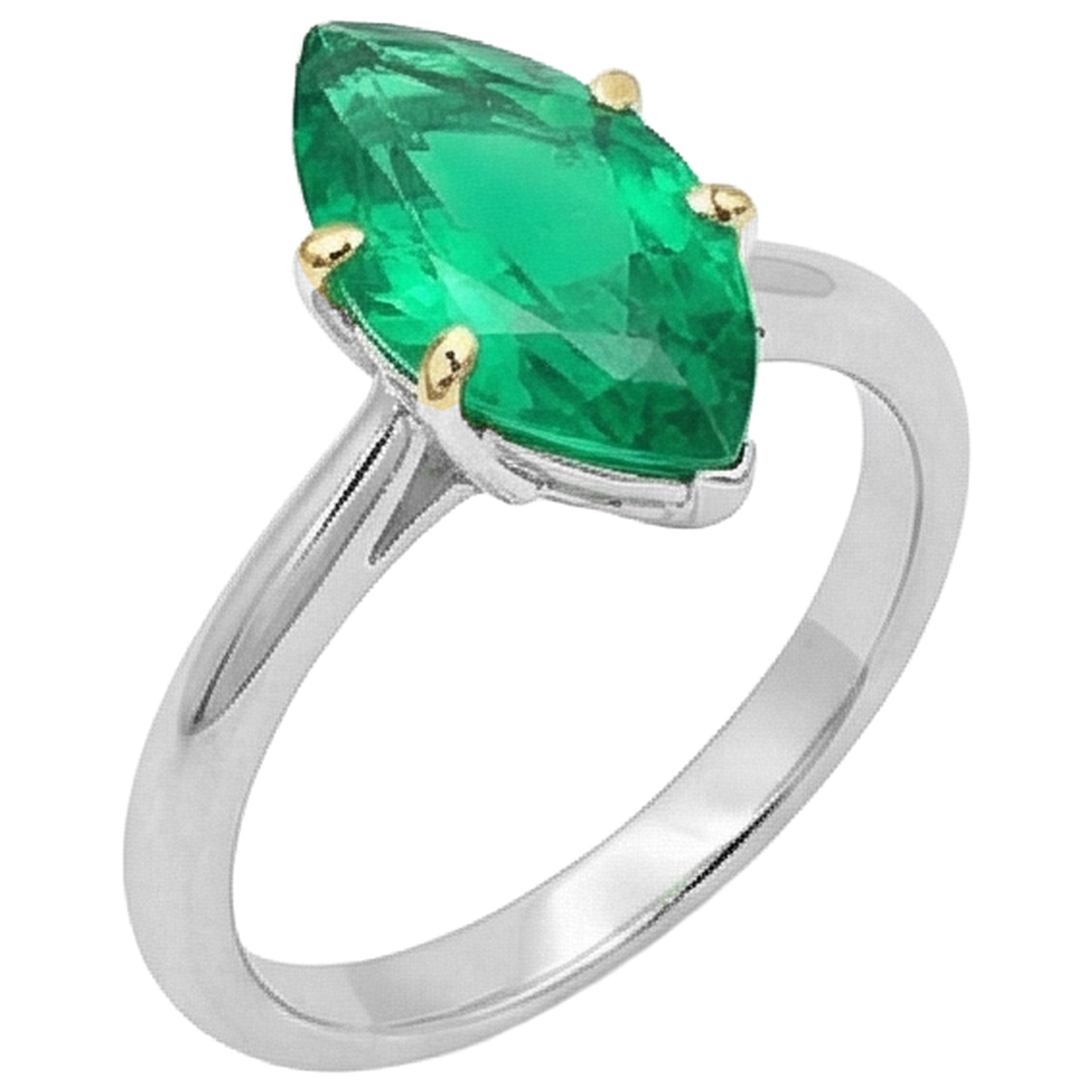Fine Emerald Marquise Colored Stone Ring in 14K Two Tone Gold – side view