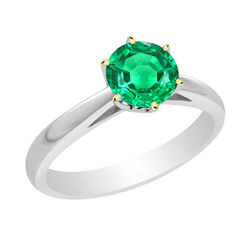 14K Two Tone Gold GIA Certified Colombian Emerald Precious Stone