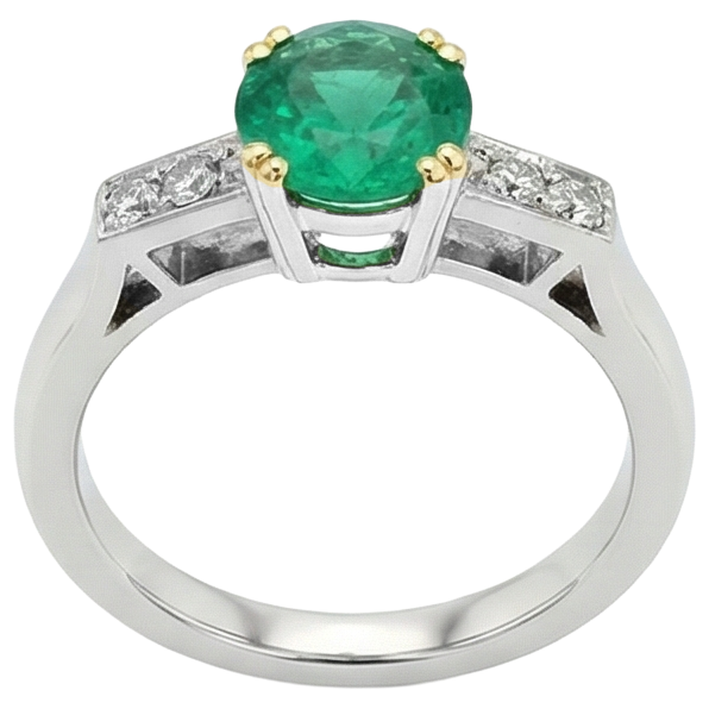Gemstone Ring 14K Two Tone Gold with Colombian Emerald – angle view