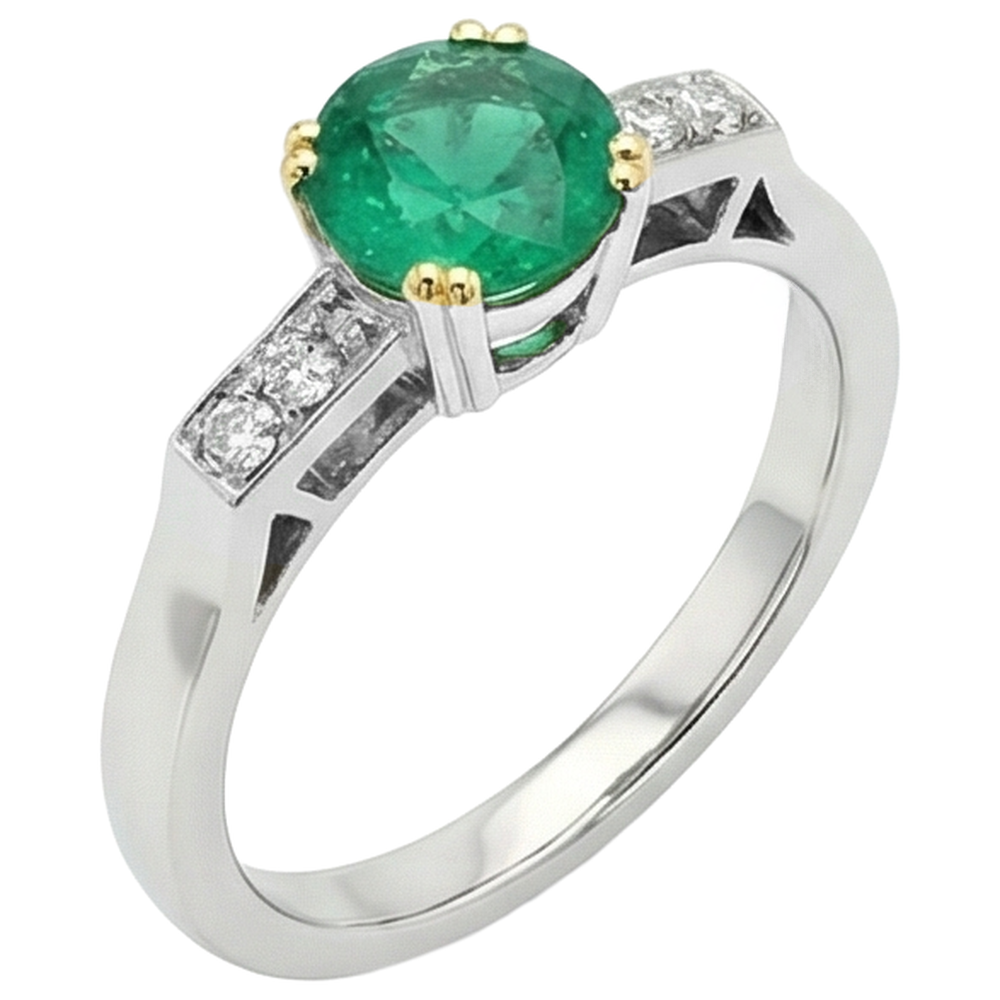 Natural Colombian Emerald Gemstone Ring – front view