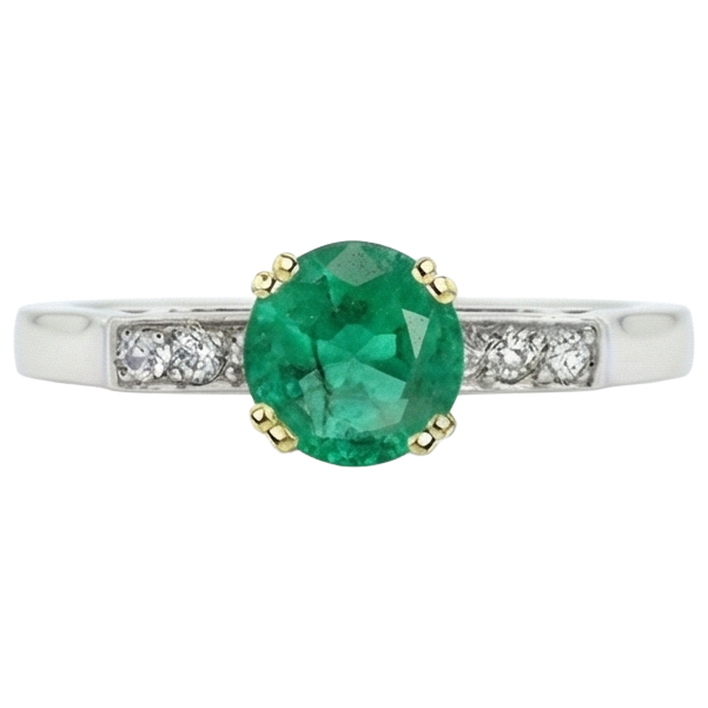 Gemstone Ring 14K Two Tone Gold with Colombian Emerald – profile view