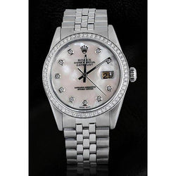 Mop Diamond Dial Bezel Rolex Date Just Men Watch Ss QUICK SET