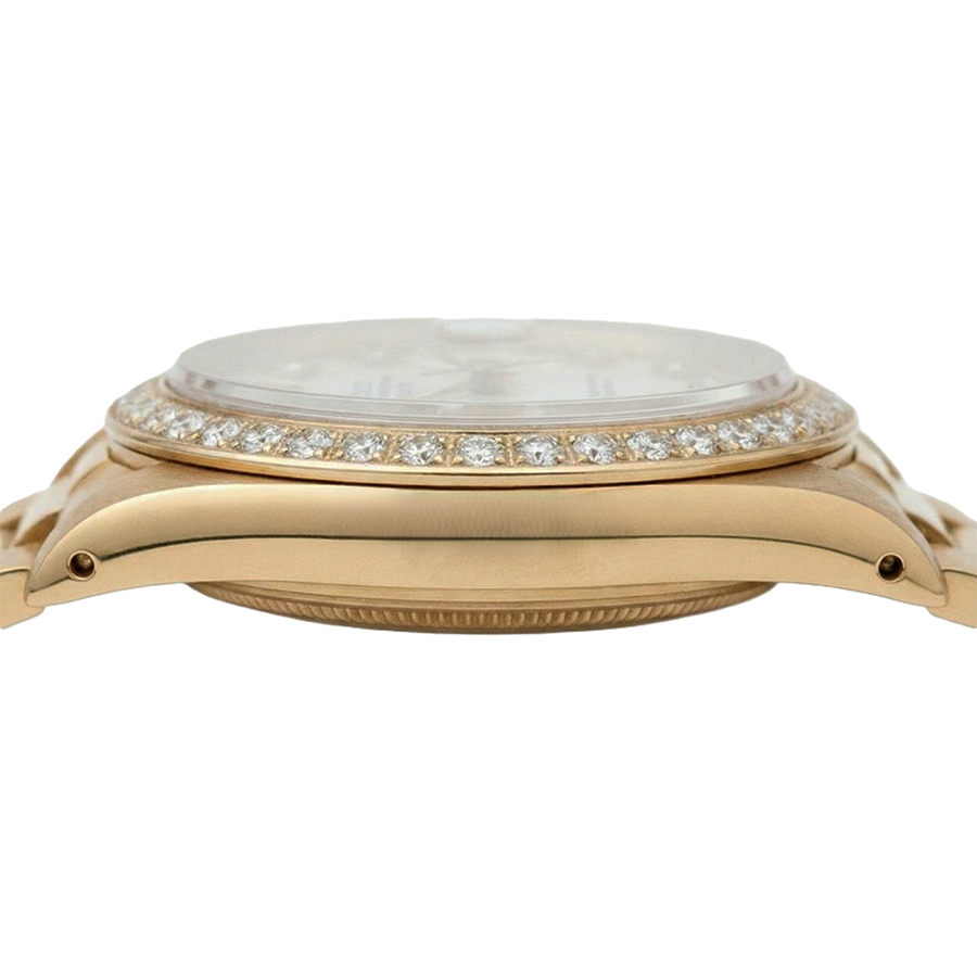 Mop Diamond Dial Rolex Presidential Style Bezel Watch Yellow Gold Woman