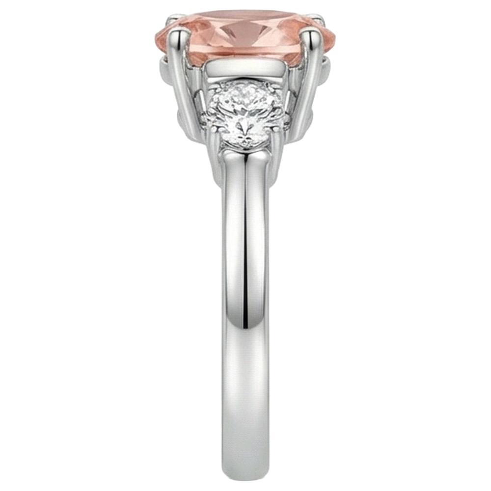 natural round morganite 9ct ring on white background