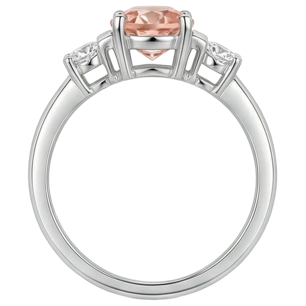 natural round morganite 9ct ring with diamond accents