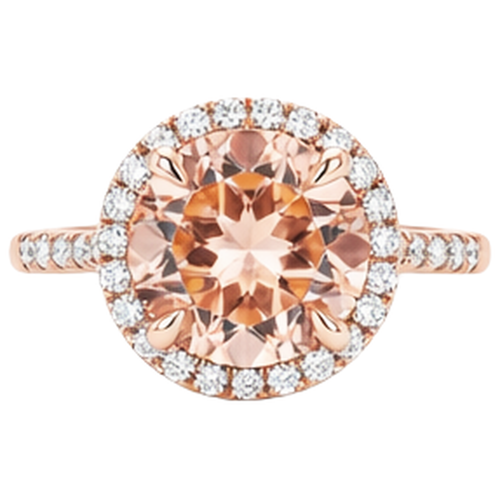 Morganite And Natural Earth Mined Diamond ( Not Lab Grown )s Round Cut 11.50 Ct Ring Rose Gold 14K