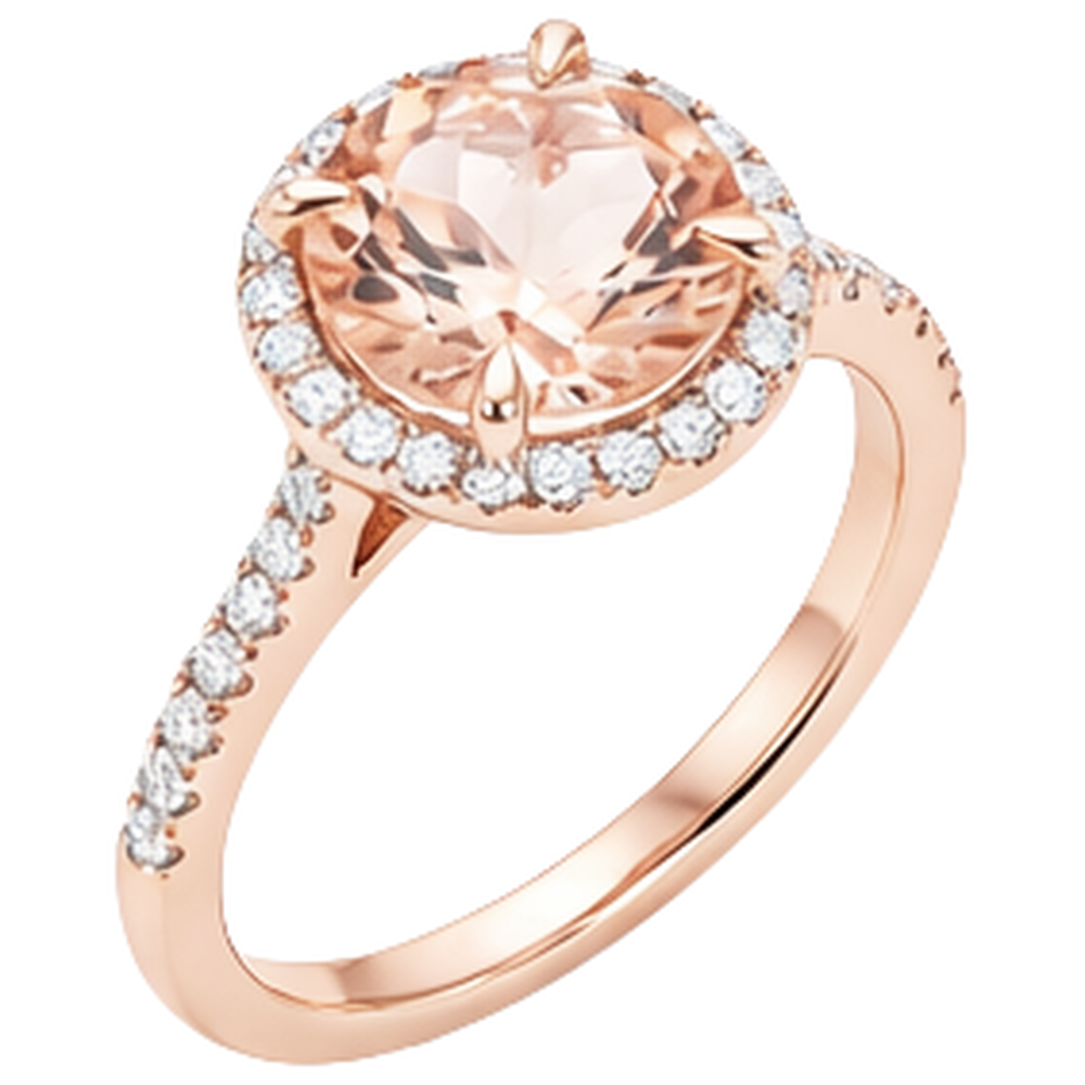 Morganite And Natural Earth Mined Diamond ( Not Lab Grown )s Round Cut 11.50 Ct Ring Rose Gold 14K