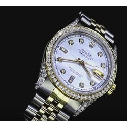 Mother Of Pearl Dial Rolex Dj Watch Custom Diamond Bezel Ss & Gold