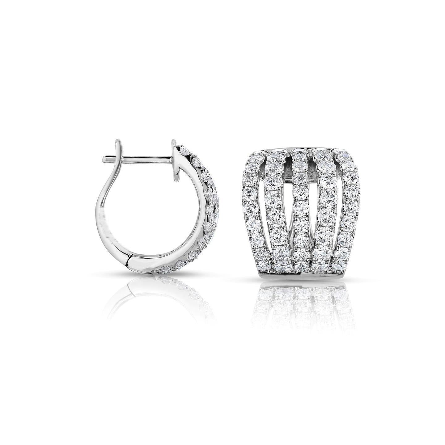 Multi Row 3.80 Carats Real Diamonds Lady Hoop Earrings 14K White Gold