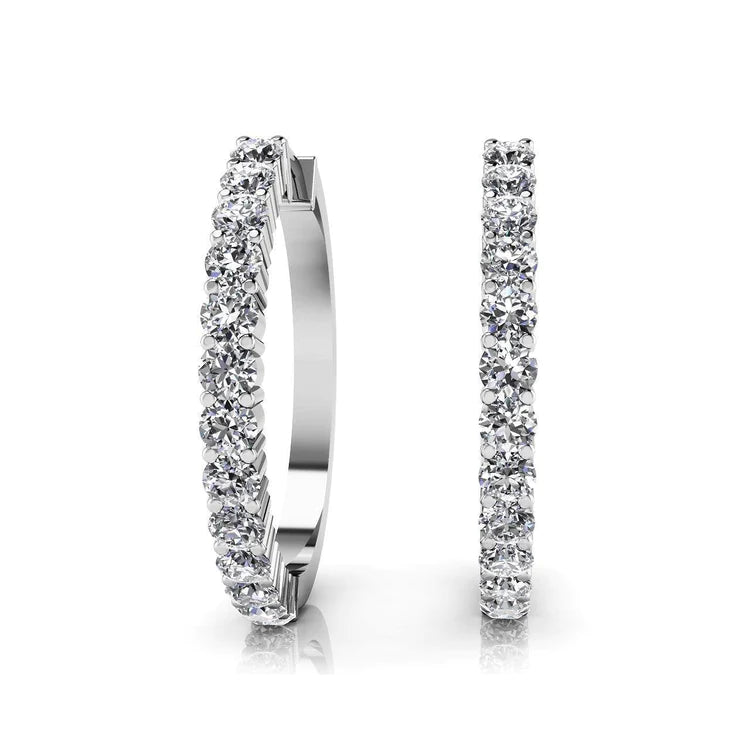 Must Have Hoop Real Diamonds Earrings Brilliant Cut  White Gold 2 Ct Round