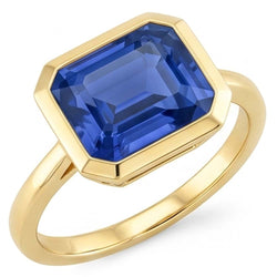 Natural 2 Carats Emerald Solitaire Ceylon Sapphire Bezel Set Ring Yellow Gold