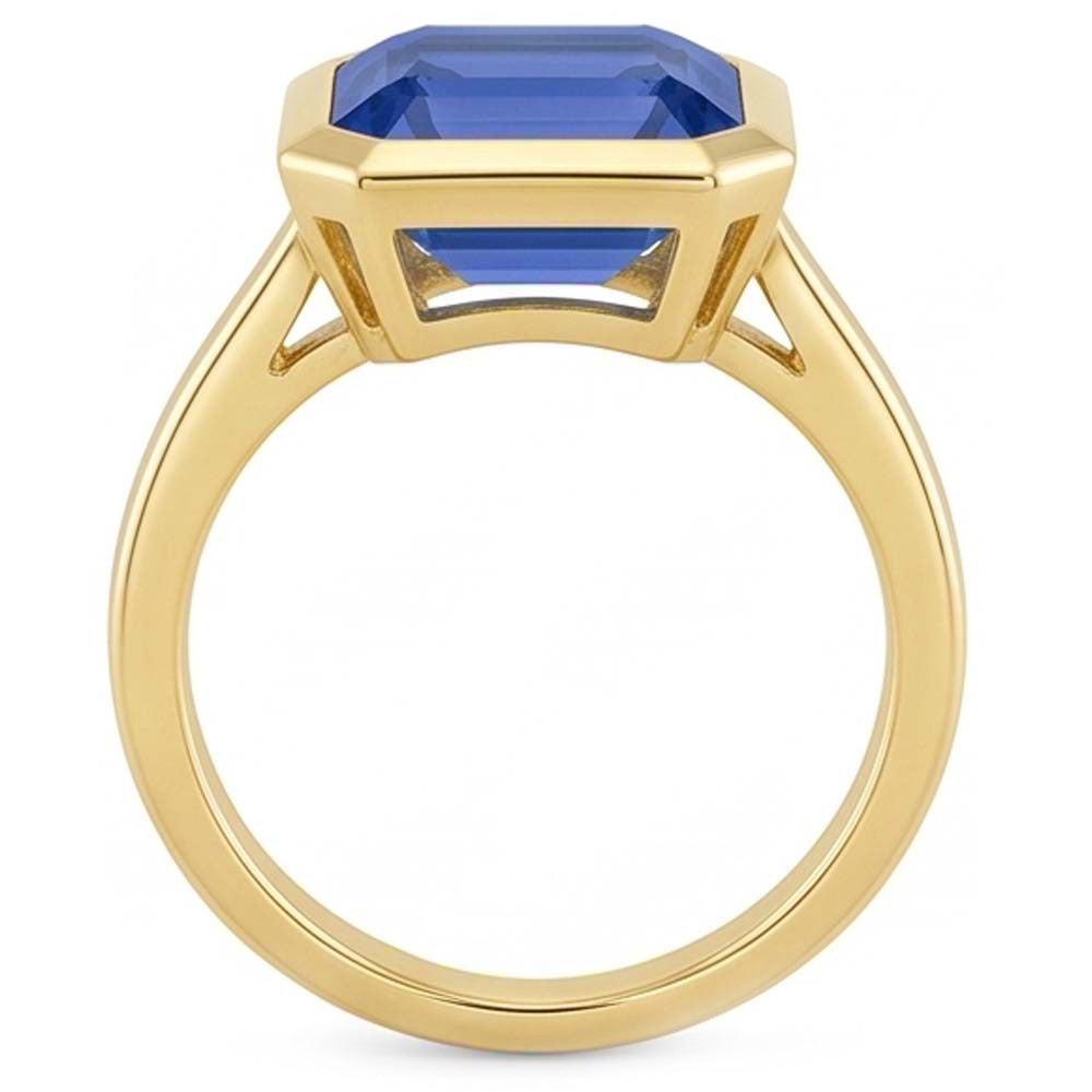 Natural 2 Carats Emerald Solitaire Ceylon Sapphire Bezel Set Ring Yellow Gold