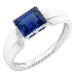 Natural 2 Carats Solitaire Womens Ring Princess Ceylon Sapphire Bezel Set