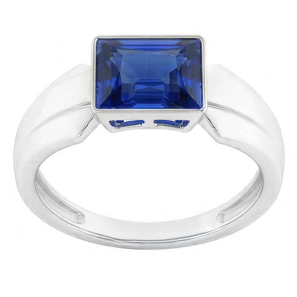 Natural 2 Carats Solitaire Womens Ring Princess Ceylon Sapphire Bezel Set