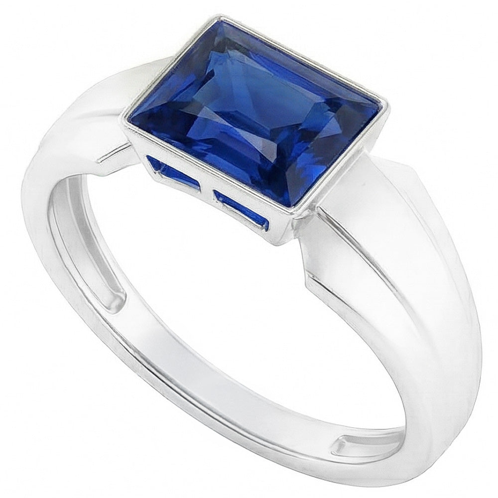 Natural 2 Carats Solitaire Womens Ring Princess Ceylon Sapphire Bezel Set
