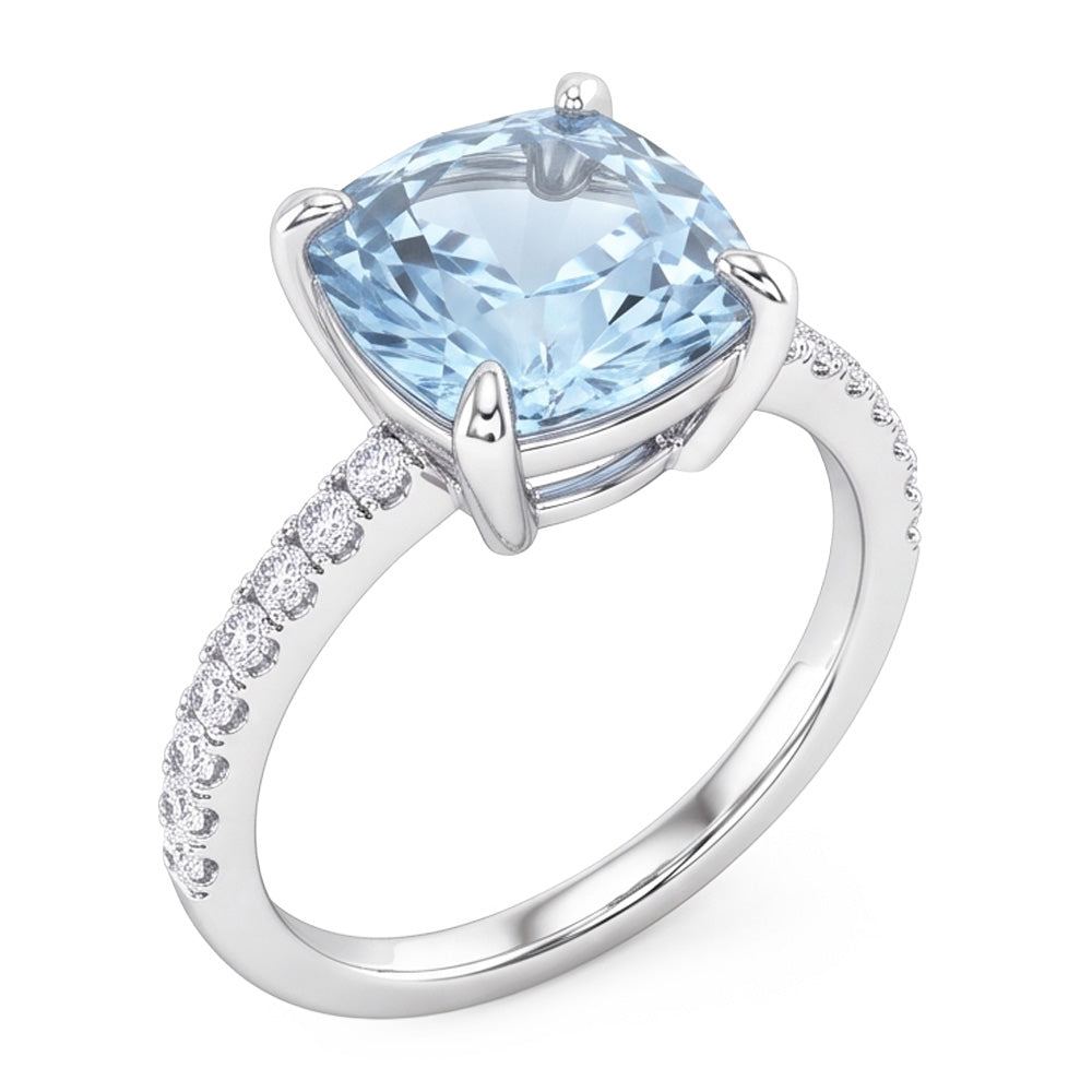 Natural Aquamarine Ring 8.70ct - White Gold 14K