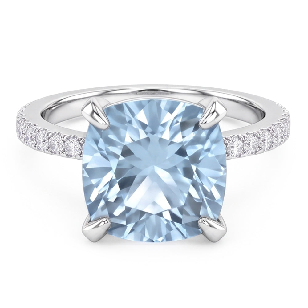 Natural Aquamarine Ring 8.70ct - White Gold 14K