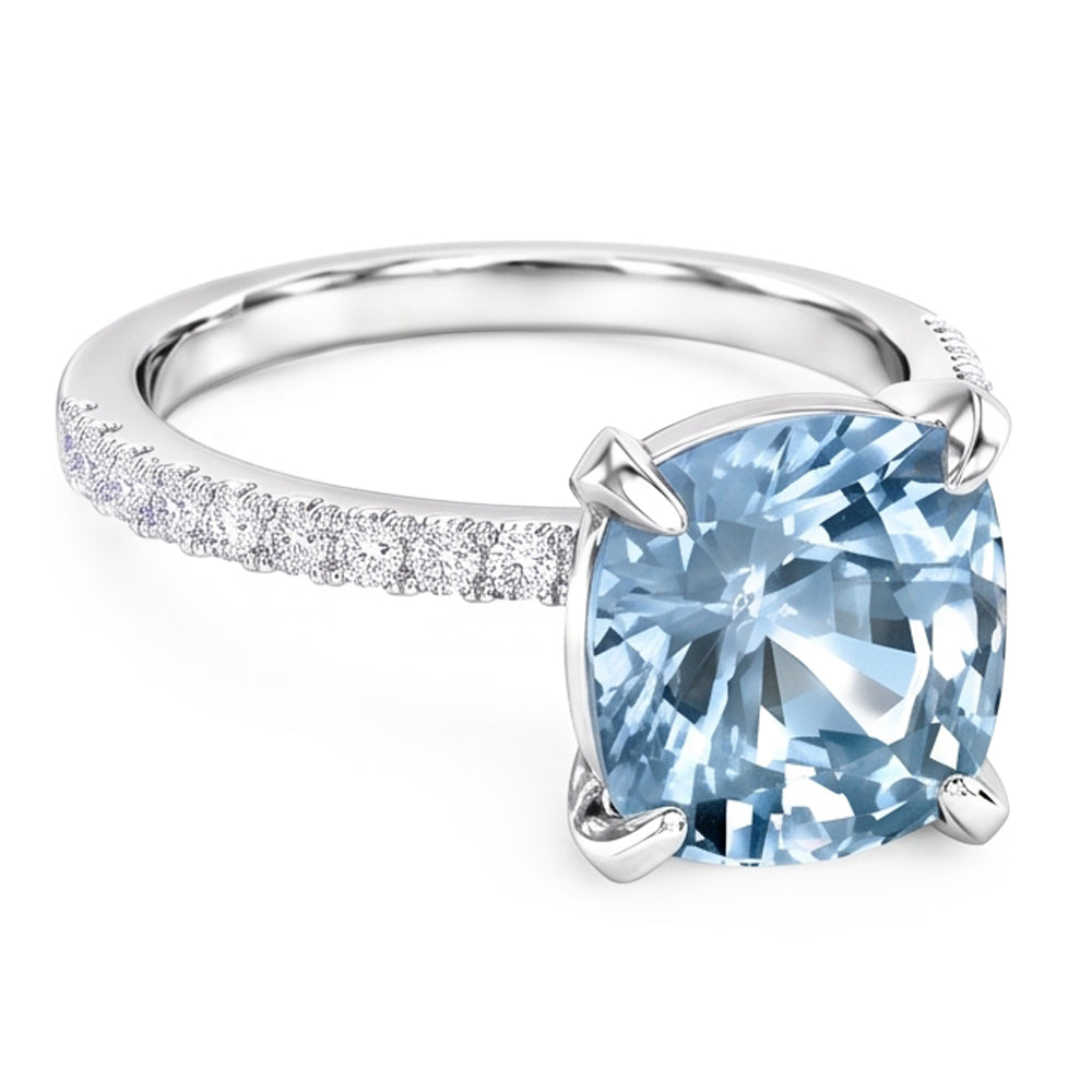Natural Aquamarine Ring 8.70ct - White Gold 14K