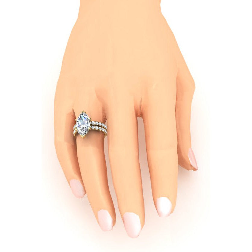 Natural Diamond Marquise Pave Ring And Band Set