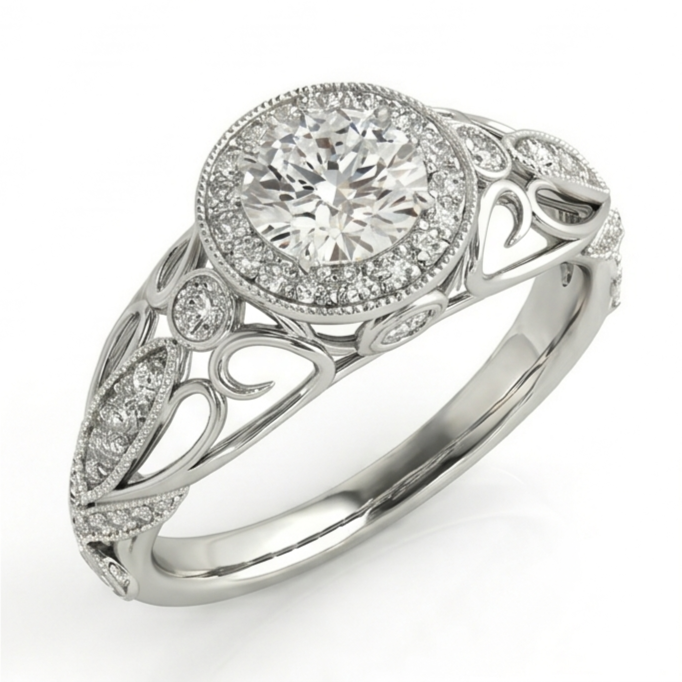 Natural Diamond Ring 1.10ct - White Gold 14K