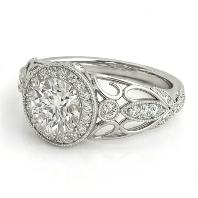 Natural Diamond Ring 1.10ct - White Gold 14K